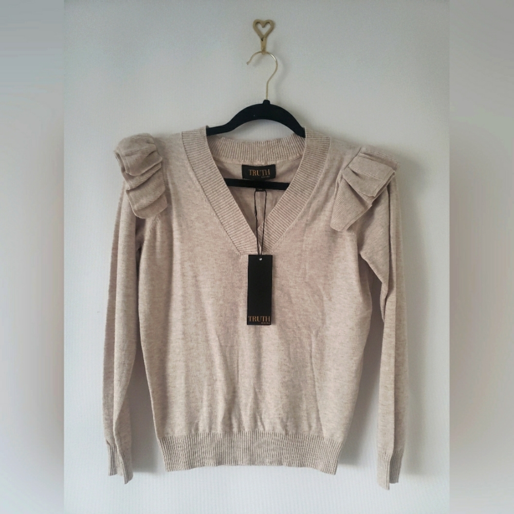 Truth by Republic Women's Tan Ruffle Sweater